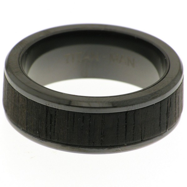 BLACK ZIRCONIUM + EBONY INLAY MENS RING <br/>13700