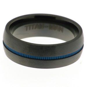 TITANIUM BLUE INLAY BLACK ZIRCONIUM RING - 7MM  <br/>13709
