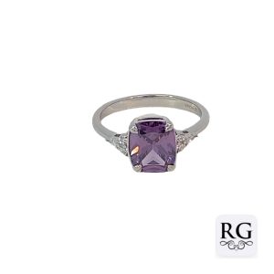 925 RH PL RECT AMETHYST CZ CLAW SET RING - 10MM <br/>13717