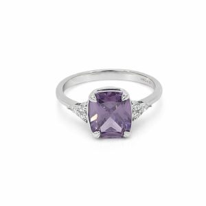 925 RH PL RECT AMETHYST CZ CLAW SET RING - 10MM <br/>13717