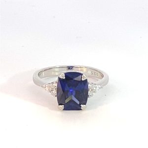 925 RH PL RECT BLUE SAPPH CZ CLAW SET RING - 10MM <br/>13717B