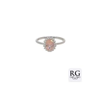 925 RH PL OVAL MORGANITE CZ PAVE HALO RING - 10MM <br/>13721