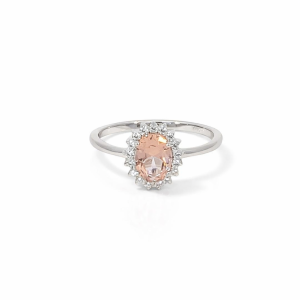 925 RH PL OVAL MORGANITE CZ PAVE HALO RING - 10MM <br/>13721