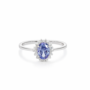 925 RH PL OVAL TANZANITE CZ PAVE HALO RING - 10MM <br/>13721T