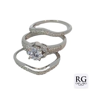 925 RH PL CZ PAVE TRIP WEDDING SET RING - 12MM <br/>13728