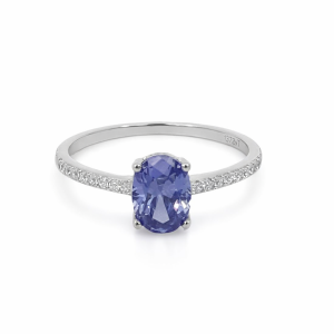 925 RH PL OVAL TANZANITE CZ PAVE RING - 8MM <br/>13729T