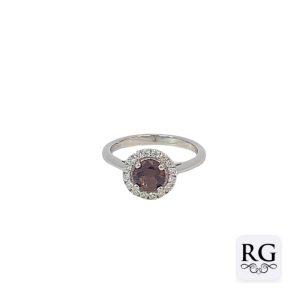 925 RH PL BROWN TOPAZ+WH CZ PAVE HALO RING - 10MM <br/>13736