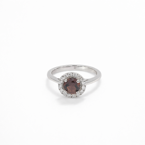 925 RH PL BROWN TOPAZ+WH CZ PAVE HALO RING - 10MM <br/>13736