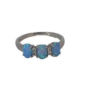 925 OVAL SYNTH BLUE OPAL CZ PAVE DRESS RING - 6MM <br/>13740