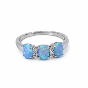 925 OVAL SYNTH BLUE OPAL CZ PAVE DRESS RING - 6MM <br/>13740