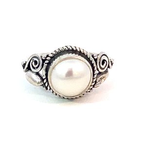 925 OXI WH FW PEARL ROPE EDGE BOHO RING - 11MM <br/>13742