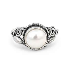 925 OXI WH FW PEARL ROPE EDGE BOHO RING - 11MM <br/>13742