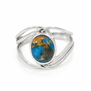 925 OVAL OYSTER TURQ OPEN SHANK RING - 16MM <br/>13744