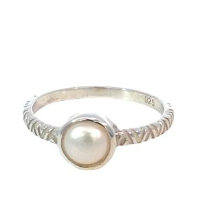 925 WH FW PEARL TUBE SET ETCH SHANK RING - 7MM <br/>13745