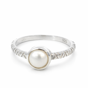 925 WH FW PEARL TUBE SET ETCH SHANK RING - 7MM <br/>13745