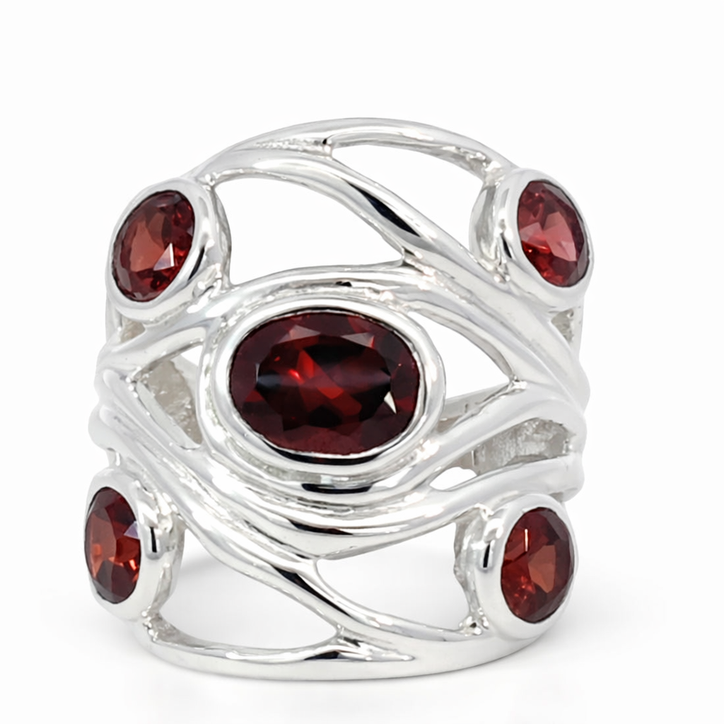 925 OV+RND GARNET OPEN TWIRLY RING - 25MM <br/>13747