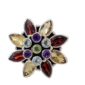 925 MULTI COLOR GEMSTONE FLOWER RING - 25MM <br/>13753