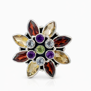 925 MULTI COLOR GEMSTONE FLOWER RING - 25MM <br/>13753