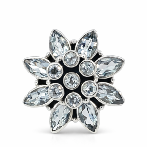 925 BLUE TOPAZ FLOWER BULKY RING - 25MM <br/>13754