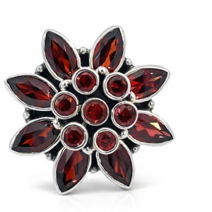 925 GARNET FLOWER BULKY RING - 25MM <br/>13755