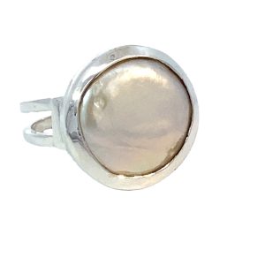 925 WH FW PEARL RND TUBE SPLIT SHANK RING - 16MM <br/>13757P