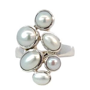 925 OVAL+RND TUBE SET FW PEARL CLUSTER RING 27MM <br/>13759