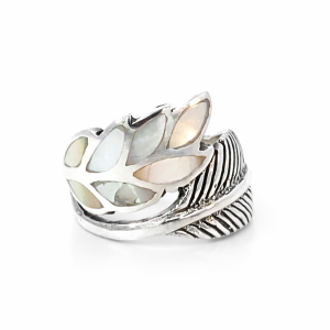 925 OXI MOP+ETCHED DBL LEAF RING - 18MM <br/>13762