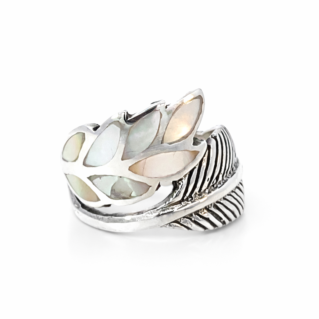 925 OXI MOP+ETCHED DBL LEAF RING - 18MM <br/>13762