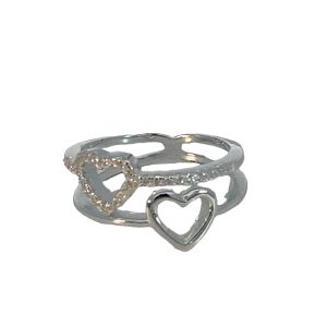 925 PLAIN+CZ PAVE OUTLINE HEARTS RING - 11MM <br/>13764
