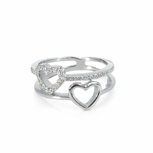 925 PLAIN+CZ PAVE OUTLINE HEARTS RING - 11MM <br/>13764