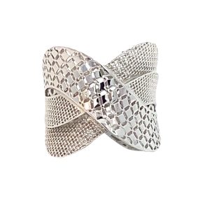 925 RH PL 3D MESH CROSS OVER RING - 18MM <br/>13767
