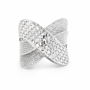 925 RH PL 3D MESH CROSS OVER RING - 18MM <br/>13767