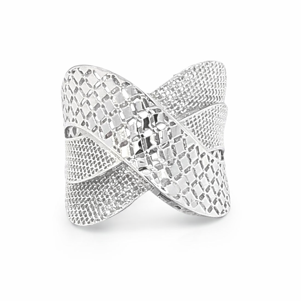 925 RH PL 3D MESH CROSS OVER RING - 18MM <br/>13767