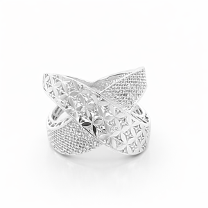 925 RH PL 3D MESH CROSS OVER RING - 17MM <br/>13773