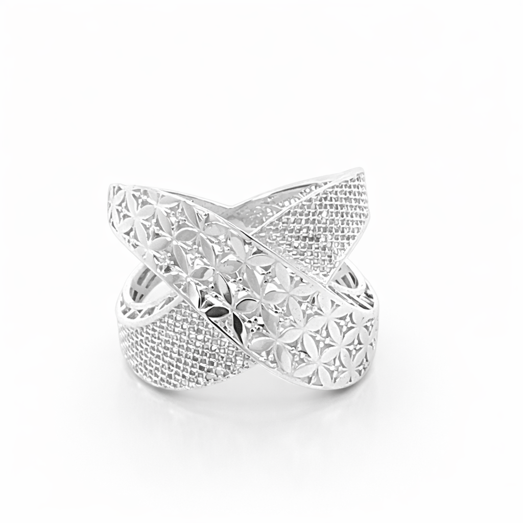 925 RH PL 3D MESH CROSS OVER RING - 17MM <br/>13773
