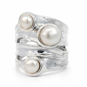 925 EFORM TRIP WH FW PEARL STRAND RING - 26MM <br/>13778