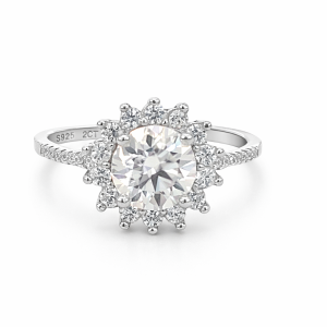 925 2ct D RND MOISSANITE DBL HALO RING - 14MM <br/>13792