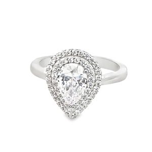 925 CZ PAVE DBL HALO TEARDROP RING - 15MM <br/>13793
