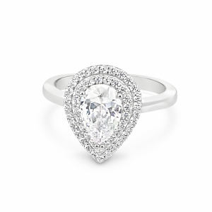 925 CZ PAVE DBL HALO TEARDROP RING - 15MM <br/>13793