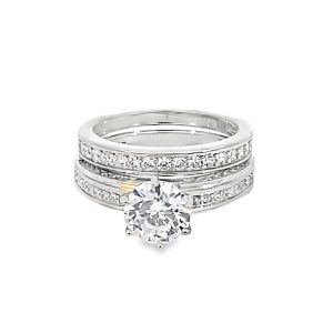 925 CZ PAVE 6 CLAW SET WEDDING SET RING - 7MM <br/>13794
