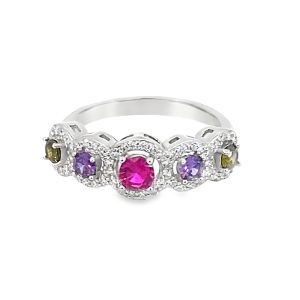 925 MULTI COLOR CZ PAVE RND HALO RING - 8MM <br/>13797