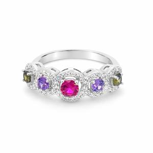 925 MULTI COLOR CZ PAVE RND HALO RING - 8MM <br/>13797