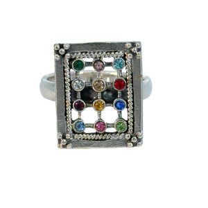 925 OXI MULTI COL 12 TRIBES BREASTPLATE RING - 19M