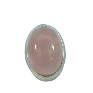 925 OVAL ROSE QUARTZ CAB TUBE SET RING - 30MM