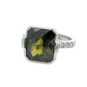 925 FACET GREEN TOURM CZ RECT TUBE SET RING - 16MM