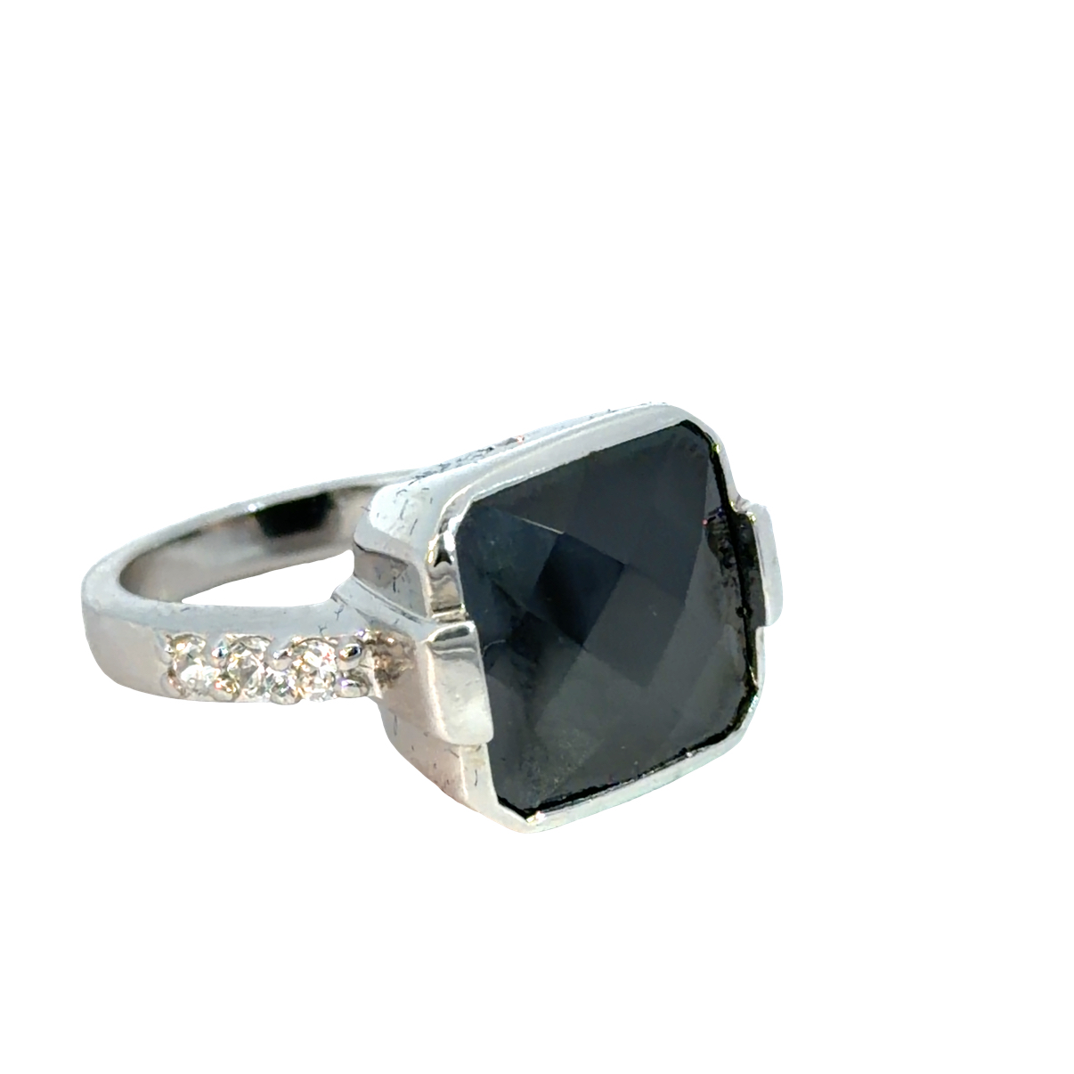 925 FACETED BLACK CZ RECT TUBE SET RING - 16MM - Image 2