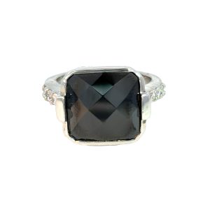 925 FACETED BLACK CZ RECT TUBE SET RING - 16MM
