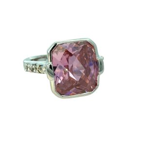 925 FACETED PINK CZ RECT TUBE SET RING - 16MM