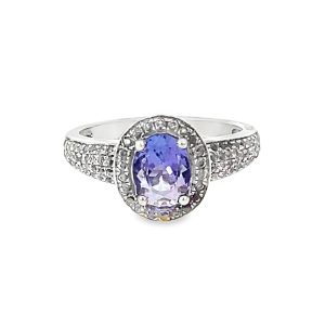925 83/1.529ct OV TANZ+WH TOPAZ RING - 6X8