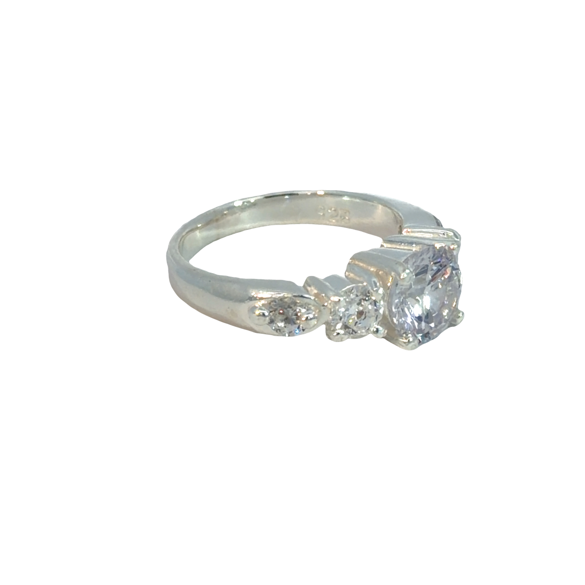 925 CZ PAVE TRILOGY CLAW SET RING - 7MM - Image 2